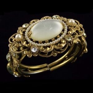 RARE 1940s Selro Corp Jelly Belly Rhinestone Clamper Bracelet